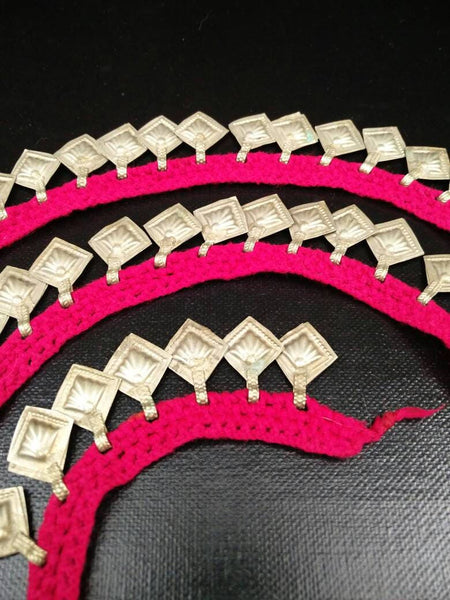 5 Feet Very Rare Pink Crochet Trim 99 Silver Vintage Charms DIY Chain Belly Dance Costume Banjara Dress Jewelry Supply Ethnic Kuchi Findings