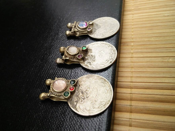 3 Large Almost Same Especially Selected Rare Vintage Coin Pendants DIY Boho Antique Belly Dance Costume Supply Kuchi Tribal Jewelry Findings