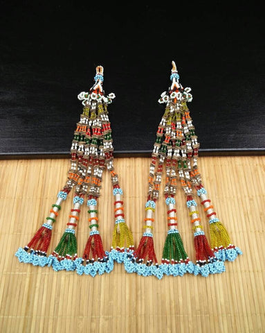 Pair Of Very Rare Beautiful Vintage Multicolor Beaded Real Cloves Tassel DIY Bohemian Belly Dance Costume Supply Tribal Kuchi Afghan Jewelry