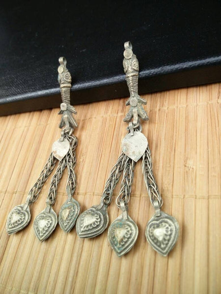 Pair of Unique Vintage Fish Charms DIY Bohemian Jewelry Findings Supply Hanging Costume Design Charms Tribal Kuchi Afghan Boho Handmade Gift