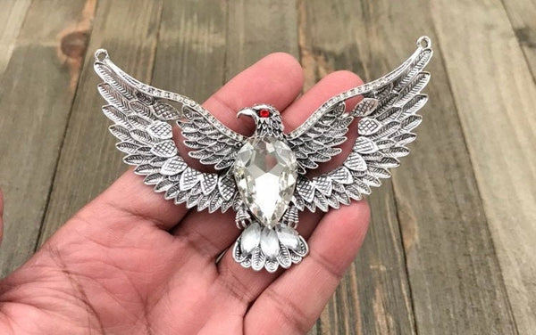 Huge Eagle Pendant Antique Silver Color Big Wings Flying Eagle Bird Gothic Punk Yoga Mala Party Statement Necklace Bohemian Jewelry Findings