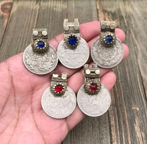 Set Of 5 Vintage Coin Pendants DIY Belly Dance Costume Supply Banjara Dress Traditional Ethnic Afghan Kuchi Tribal Bohemian Jewelry Findings