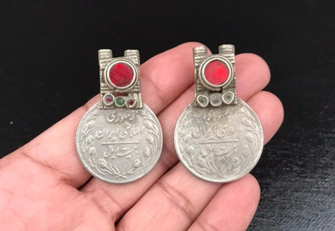 Pair Of Vintage Coin Pendants DIY Belly Dance Costume Supply Banjara Dress Traditional Ethnic Afghan Kuchi Tribal Bohemian Jewelry Findings.