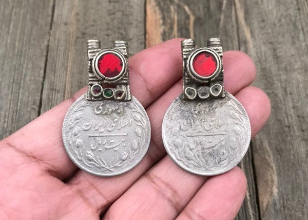 Pair Of Vintage Coin Pendants DIY Belly Dance Costume Supply Banjara Dress Traditional Ethnic Afghan Kuchi Tribal Bohemian Jewelry Findings.