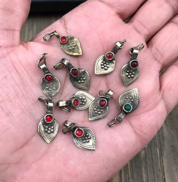 10 Silver Charms Belly Dance Costume Supply Dress Designing Tribal Kuchi Afghan Traditional Ethnic Handmade DIY Bohemian Jewelry Findings