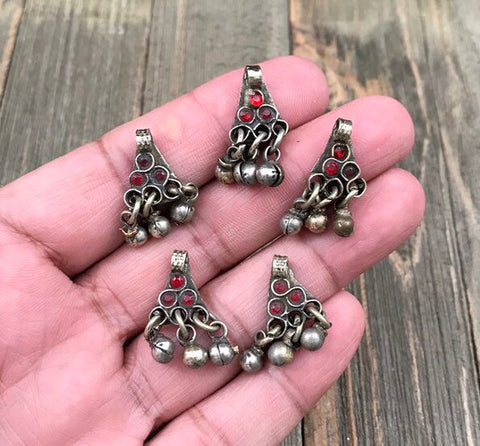 5 Vintage Charms Belly Dancing Costume Supply Antique Pendants Banjara Dress Designing Tribal Kuchi Afghan DIY Bohemian Jewelry Findings.