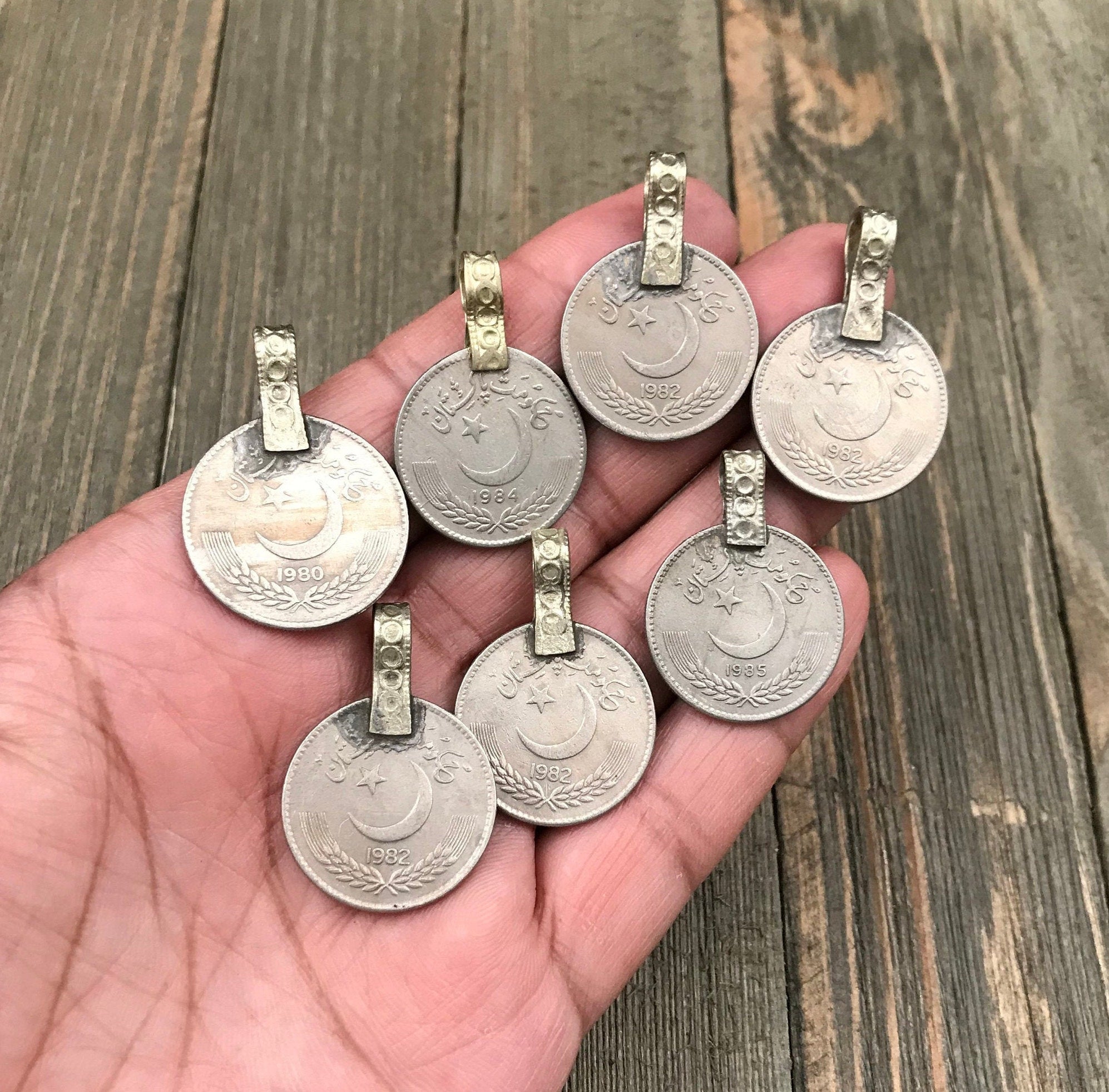 7 X Large Very Similar Almost Same Vintage Coin Pendants Afghan Kuchi Tribal DIY Belly Dancing Costume Supplies Bohemian Jewelry Findings.