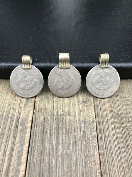 3 X Large Very Similar Almost Same Vintage Coin Pendants Afghan Kuchi Tribal DIY Belly Dancing Costume Supplies Bohemian Jewelry Findings.