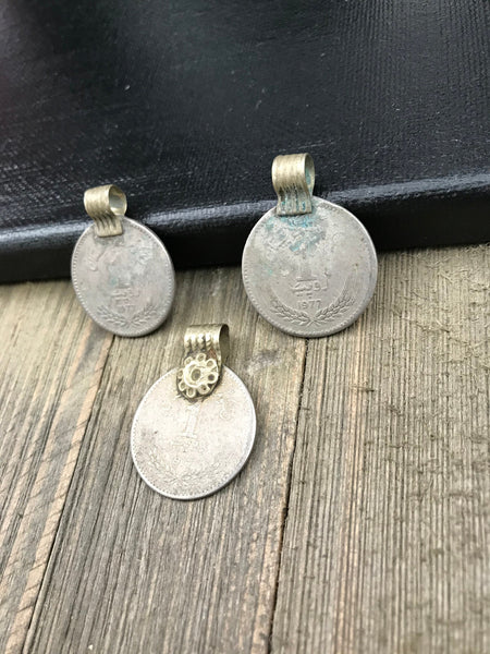 3 X Large Very Similar Almost Same Vintage Coin Pendants Afghan Kuchi Tribal DIY Belly Dancing Costume Supplies Bohemian Jewelry Findings.