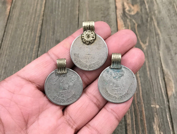 3 X Large Very Similar Almost Same Vintage Coin Pendants Afghan Kuchi Tribal DIY Belly Dancing Costume Supplies Bohemian Jewelry Findings.