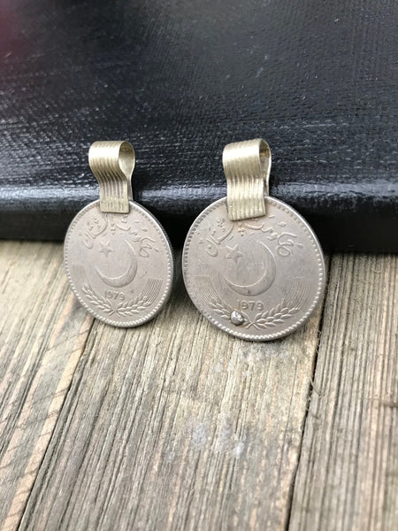 Pair Of Very Similar Almost Same Vintage Coin Pendants Afghan Kuchi Tribal DIY Belly Dancing Costume Supplies Bohemian Jewelry Findings Gift