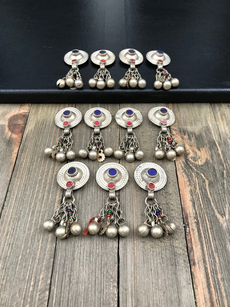 Pair of Kuchi Turkoman Buttons DIY Belly Dancing Costume Dress Supply Tribal Afghan Kuchi Handmade Vintage Antique Bohemian Jewelry Findings