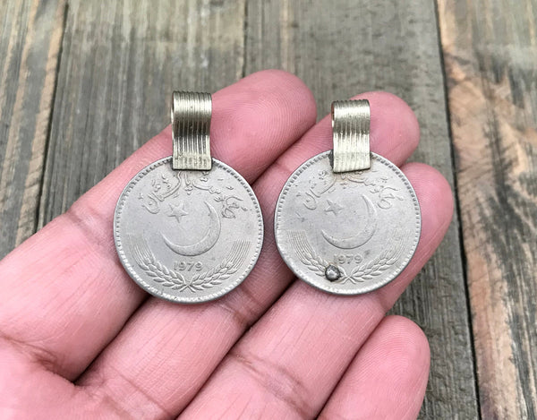 Pair Of Very Similar Almost Same Vintage Coin Pendants Afghan Kuchi Tribal DIY Belly Dancing Costume Supplies Bohemian Jewelry Findings Gift