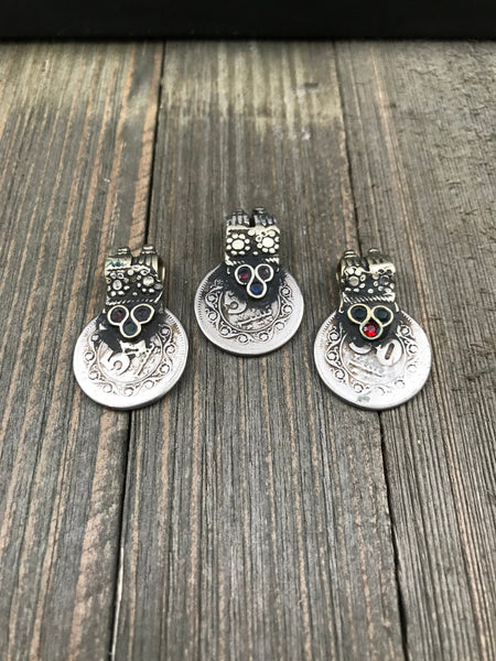 Set Of 3 Vintage Coin Pendants DIY Belly Dance Costume Supply Banjara Dress Traditional Ethnic Afghan Kuchi Tribal Bohemian Jewelry Findings