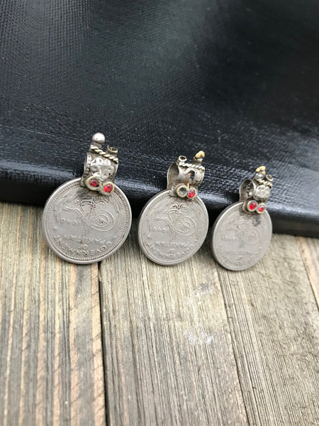 Very Very Rare Set Of 3 Old 1948-49 Vintage Coin Pendants DIY Belly Dance Costume Supply Dress Afghan Kuchi Tribal Bohemian Jewelry Findings