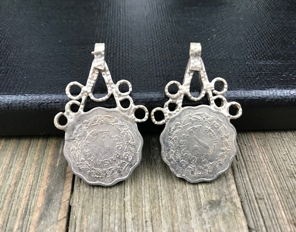 Pair Of 1961 Vintage Coin Pendants DIY Belly Dance Costume Design Supply Antique Banjara Dress Afghan Kuchi Tribal Bohemian Jewelry Findings