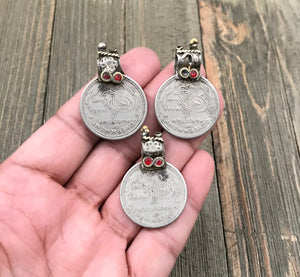 Very Very Rare Set Of 3 Old 1948-49 Vintage Coin Pendants DIY Belly Dance Costume Supply Dress Afghan Kuchi Tribal Bohemian Jewelry Findings