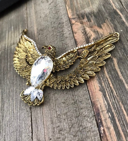 Huge Eagle Pendant Antique Gold Color Big Wings Flying Eagle Bird Gothic Punk Yoga Mala Party Statement Necklace Bohemian Jewelry Findings.