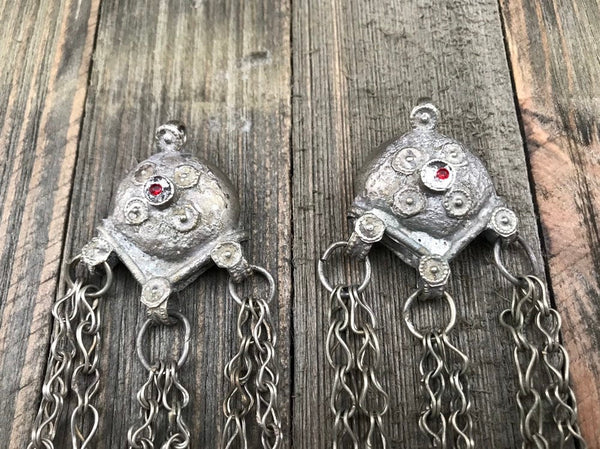 Pair Of Vintage Afghan Kuchi Tribal Pendants DIY Belly Dancing Costume Supply Traditional Ethnic Antique Necklace Bohemian Jewelry Findings.