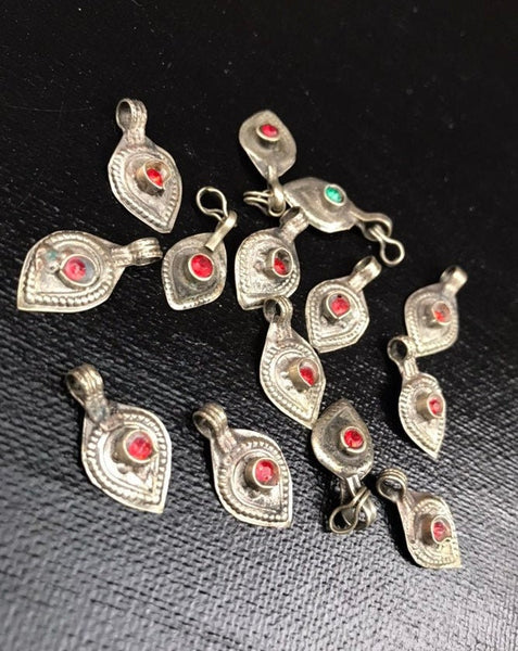 14 Silver Charms Belly Dance Costume Supply Dress Designing Tribal Kuchi Afghan Traditional Ethnic Handmade DIY Bohemian Jewelry Findings