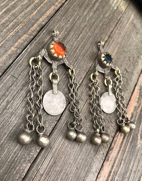 Pair Of Vintage Coin Pendants DIY Belly Dancing Costume Supply Old Traditional Ethnic Antique Afghan Kuchi Tribal Bohemian Jewelry Findings.