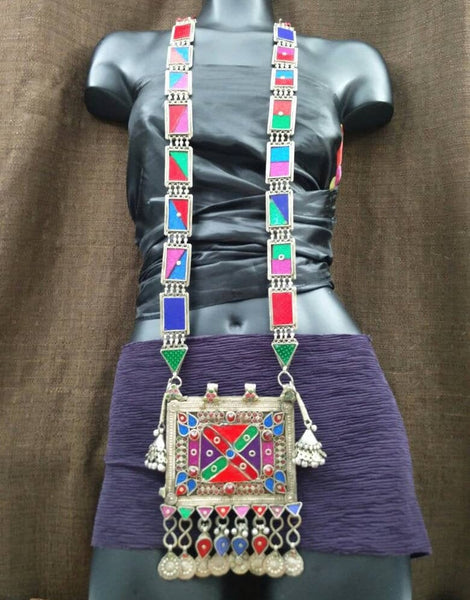 Afghan Tribal Very Rare Antique Traditional Big Long Pendant Necklace Vintage Handmade Kuchi Ethnic Boho India Banjara Belly Dancing Jewelry