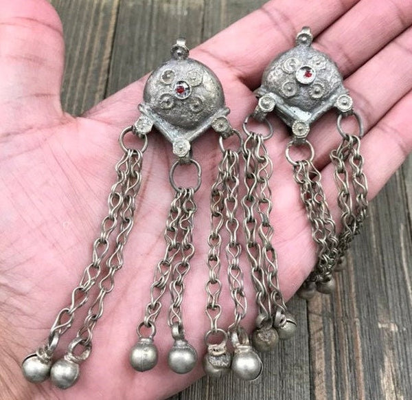 Pair Of Vintage Afghan Kuchi Tribal Pendants DIY Belly Dancing Costume Supply Traditional Ethnic Antique Necklace Bohemian Jewelry Findings.