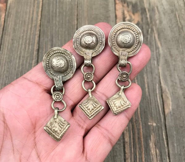 3 Vintage Turkoman Buttons Belly Dancing Costume Supply Banjara Dress Design Tribal Kuchi Afghan Handmade Antique Bohemian Jewelry Findings