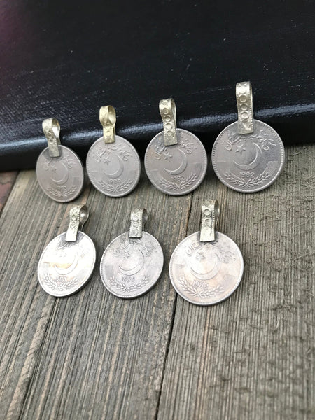 7 X Large Very Similar Almost Same Vintage Coin Pendants Afghan Kuchi Tribal DIY Belly Dancing Costume Supplies Bohemian Jewelry Findings.