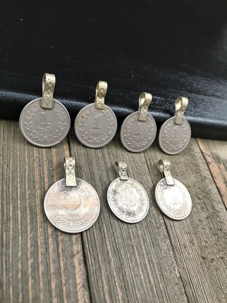 7 X Large Very Similar Almost Same Vintage Coin Pendants Afghan Kuchi Tribal DIY Belly Dancing Costume Supplies Bohemian Jewelry Findings.