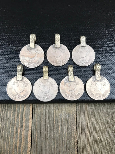 7 X Large Very Similar Almost Same Vintage Coin Pendants Afghan Kuchi Tribal DIY Belly Dancing Costume Supplies Bohemian Jewelry Findings.