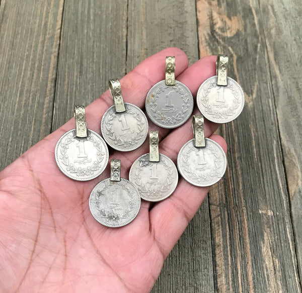 7 X Large Very Similar Almost Same Vintage Coin Pendants Afghan Kuchi Tribal DIY Belly Dancing Costume Supplies Bohemian Jewelry Findings.