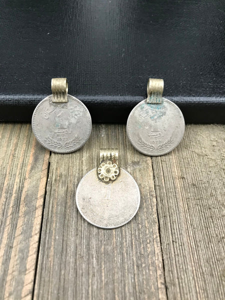 3 X Large Very Similar Almost Same Vintage Coin Pendants Afghan Kuchi Tribal DIY Belly Dancing Costume Supplies Bohemian Jewelry Findings.