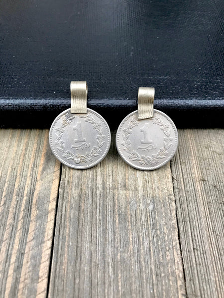 Pair Of Very Similar Almost Same Vintage Coin Pendants Afghan Kuchi Tribal DIY Belly Dancing Costume Supplies Bohemian Jewelry Findings Gift