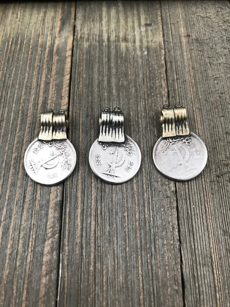 Set Of 3 Vintage Coin Pendants DIY Belly Dance Costume Supply Banjara Dress Traditional Ethnic Afghan Kuchi Tribal Bohemian Jewelry Findings