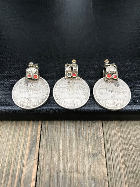 Very Very Rare Set Of 3 Old 1948-49 Vintage Coin Pendants DIY Belly Dance Costume Supply Dress Afghan Kuchi Tribal Bohemian Jewelry Findings