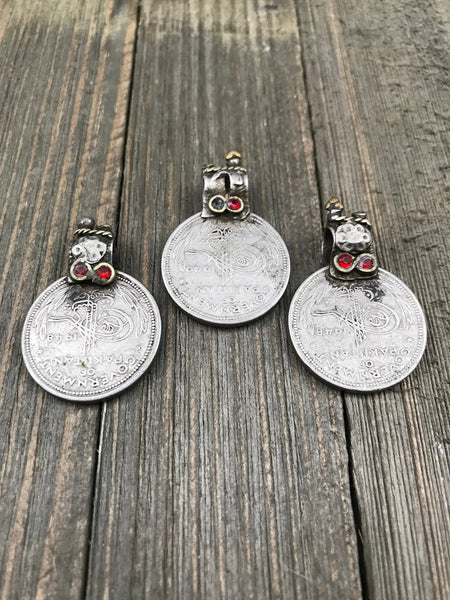 Very Very Rare Set Of 3 Old 1948-49 Vintage Coin Pendants DIY Belly Dance Costume Supply Dress Afghan Kuchi Tribal Bohemian Jewelry Findings