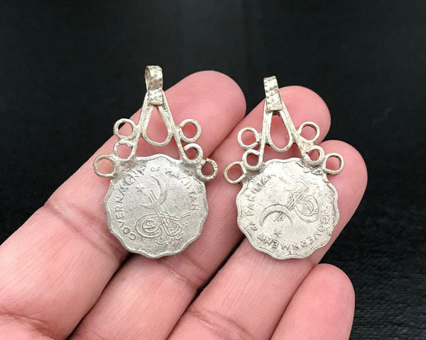 Pair Of 1961 Vintage Coin Pendants DIY Belly Dance Costume Design Supply Antique Banjara Dress Afghan Kuchi Tribal Bohemian Jewelry Findings