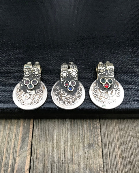 Set Of 3 Vintage Coin Pendants DIY Belly Dance Costume Supply Banjara Dress Traditional Ethnic Afghan Kuchi Tribal Bohemian Jewelry Findings