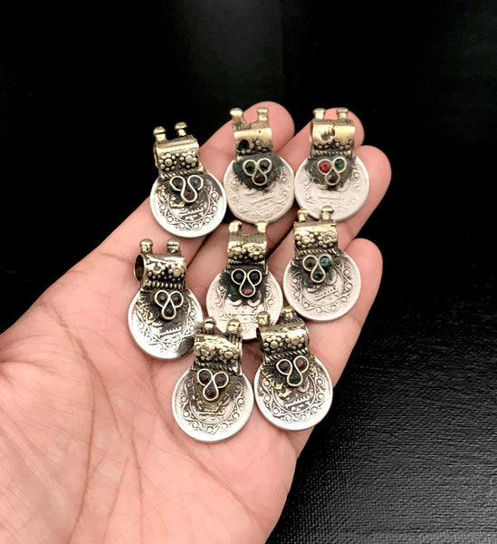 Set Of 8 Vintage Coin Pendants DIY Belly Dance Costume Supply Banjara Dress Traditional Ethnic Afghan Kuchi Tribal Bohemian Jewelry Findings