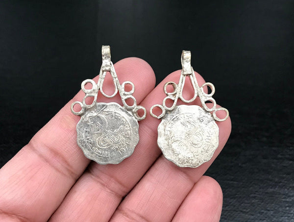 Pair Of 1971 Vintage Coin Pendants DIY Belly Dance Costume Design Supply Antique Banjara Dress Afghan Kuchi Tribal Bohemian Jewelry Findings