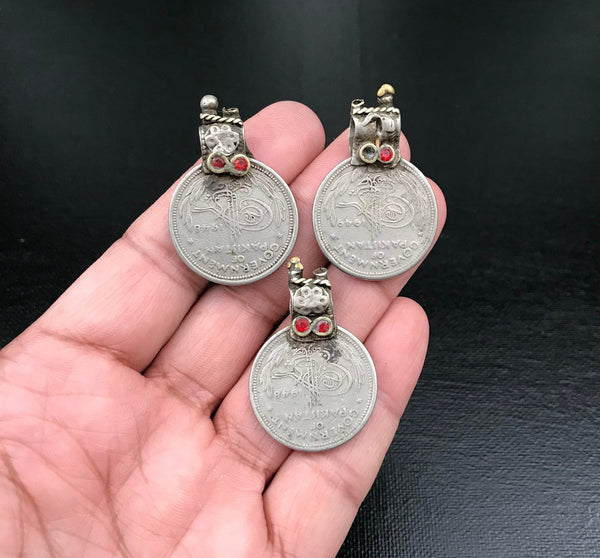 Very Very Rare Set Of 3 Old 1948-49 Vintage Coin Pendants DIY Belly Dance Costume Supply Dress Afghan Kuchi Tribal Bohemian Jewelry Findings