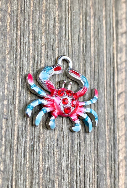 Blue Red Crab Charm Silver Enamel Pendant Seafood Beach Lover DIY Earrings Bracelet Anklet Yoga Mala Necklace Bohemian Jewelry Findings Gift