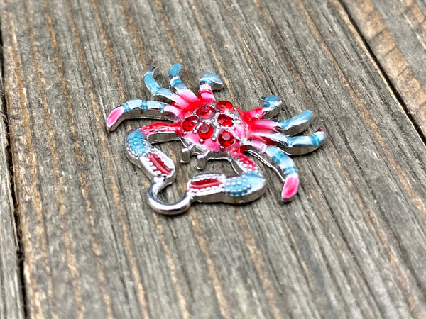 Blue Red Crab Charm Silver Enamel Pendant Seafood Beach Lover DIY Earrings Bracelet Anklet Yoga Mala Necklace Bohemian Jewelry Findings Gift