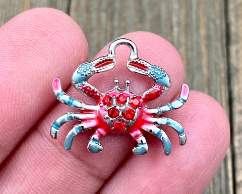 Blue Red Crab Charm Silver Enamel Pendant Seafood Beach Lover DIY Earrings Bracelet Anklet Yoga Mala Necklace Bohemian Jewelry Findings Gift