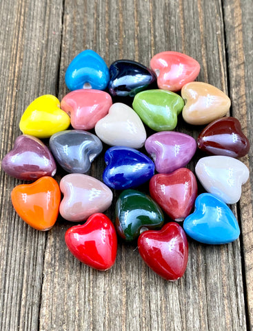 10/20 Heart Shape Ceramic Beads Porcelain Shiny Smooth Multicolor Spacers DIY Earrings Bracelets Anklets Bohemian Jewelry Findings Supplies