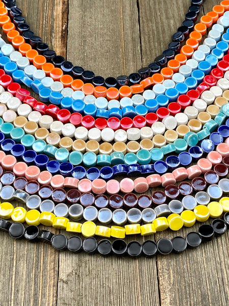 10 Ceramic Round 8mm Disc Beads Porcelain Metallic Multicolor Enamel Spacers Earrings Bracelets Anklets Yoga Mala Necklaces Bohemian Jewelry