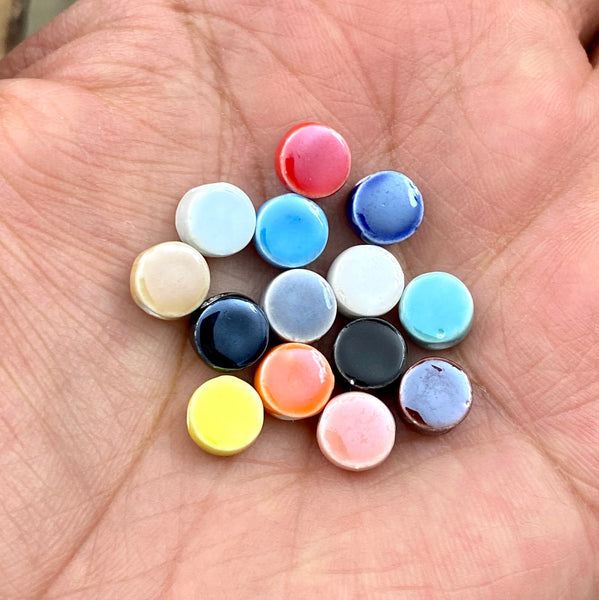 10 Ceramic Round 8mm Disc Beads Porcelain Metallic Multicolor Enamel Spacers Earrings Bracelets Anklets Yoga Mala Necklaces Bohemian Jewelry