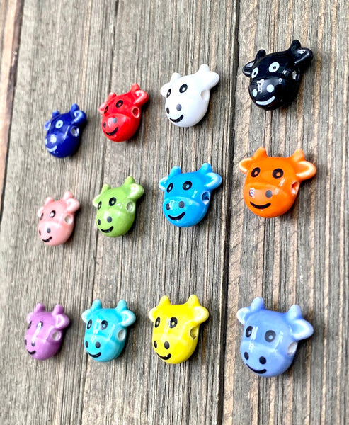 10 Cute Cow Face Ceramic Beads Animal Porcelain Hand Painted Handmade Multicolor Clay Spacer DIY Earrings Bracelet Anklet Yoga Mala Necklace