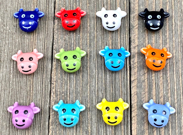 10 Cute Cow Face Ceramic Beads Animal Porcelain Hand Painted Handmade Multicolor Clay Spacer DIY Earrings Bracelet Anklet Yoga Mala Necklace